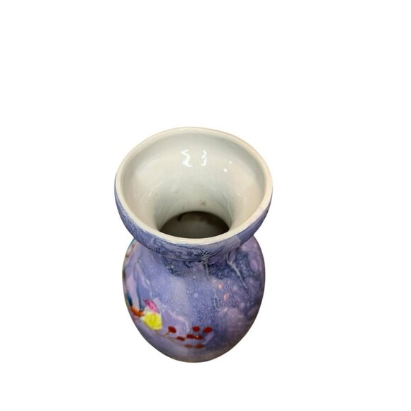 Purple Blue Cloisonne Vase with Pink/Red/Blue Flowers Bird 10" Chinese Porcelain - Picture 4 of 11